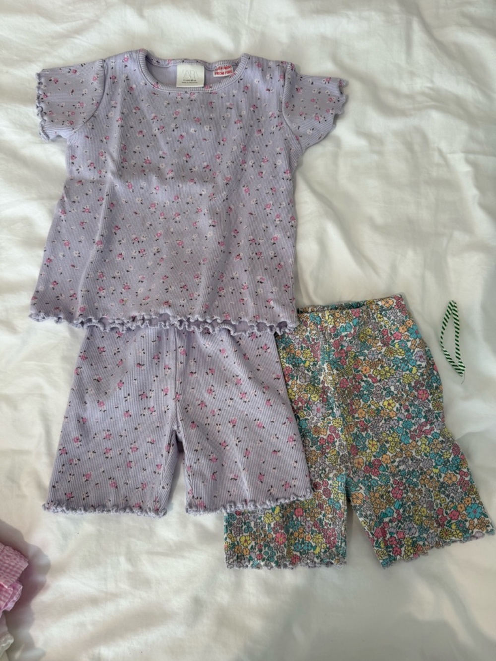 Zara Lavender Ribbed Floral Set and Pair of Patterned Shorts